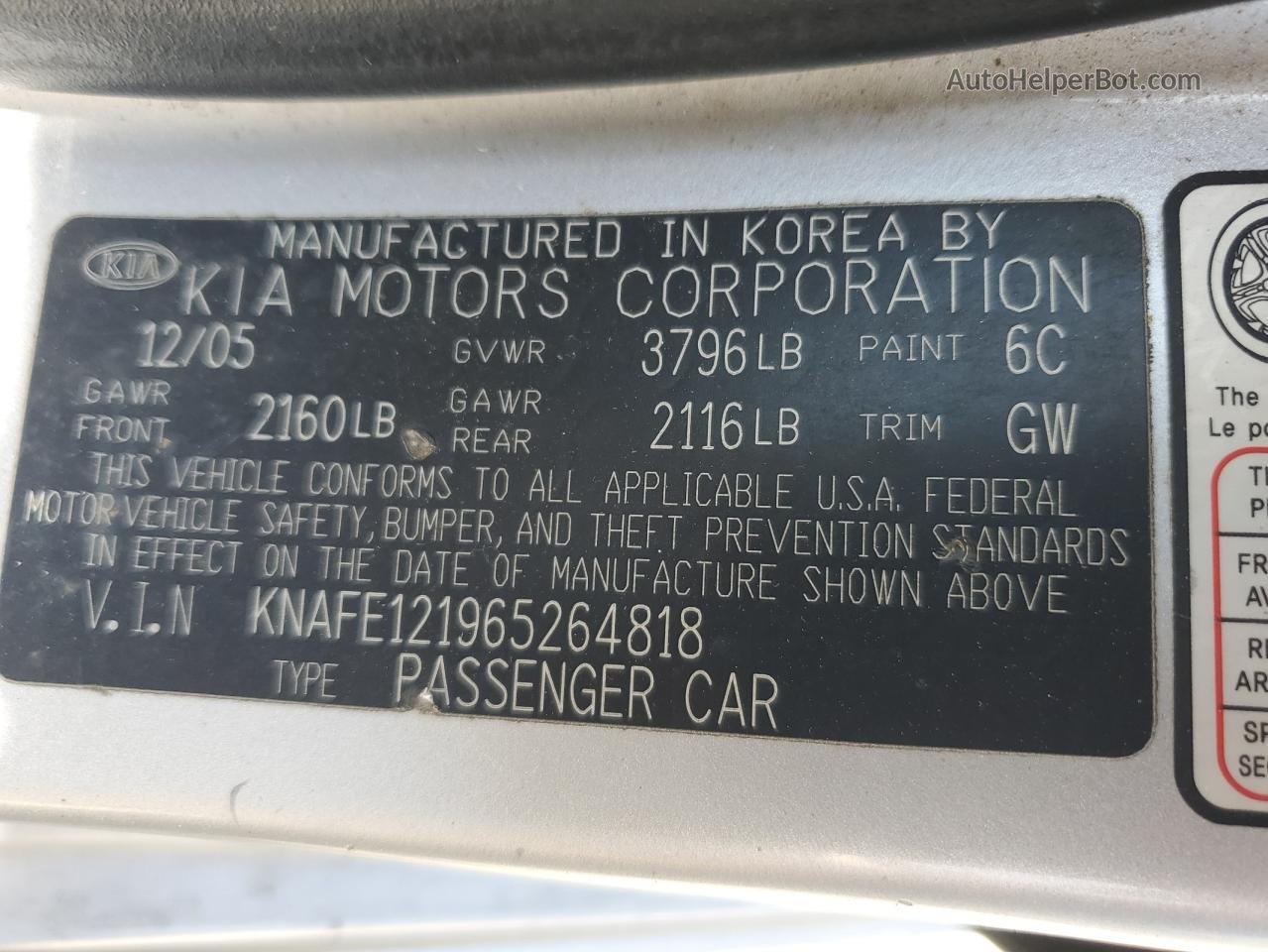 2006 Kia Spectra Lx Silver vin: KNAFE121965264818