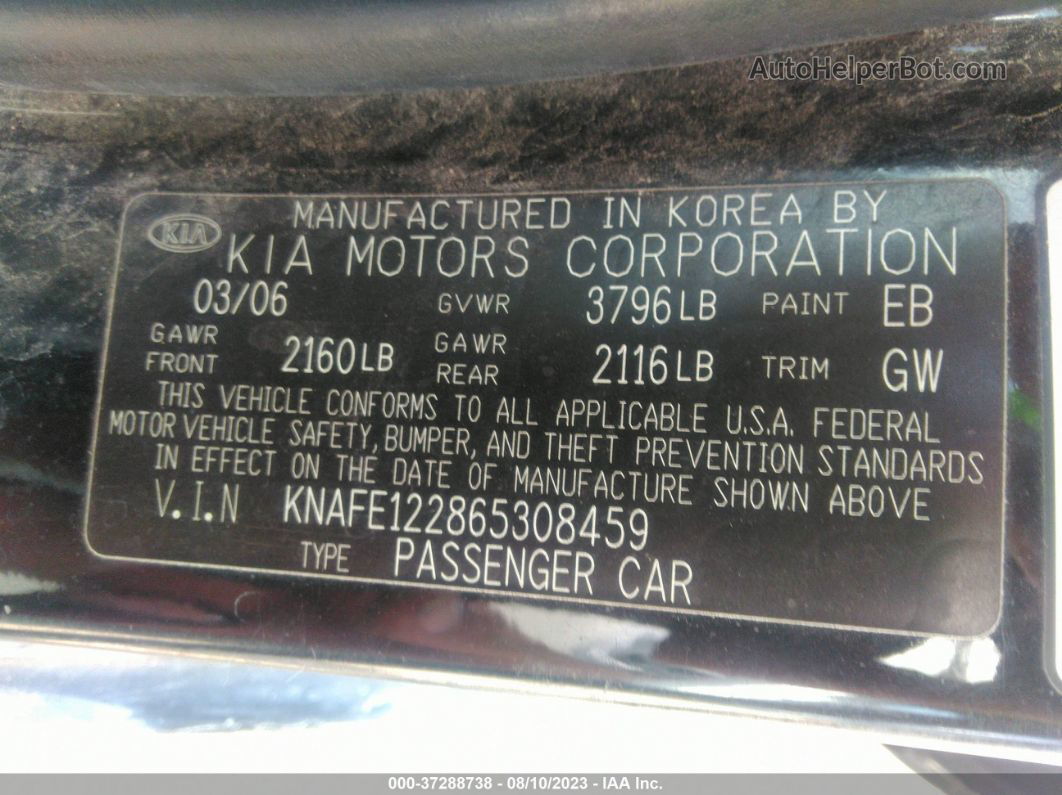 2006 Kia Spectra Ex/sx/lx Черный vin: KNAFE122865308459