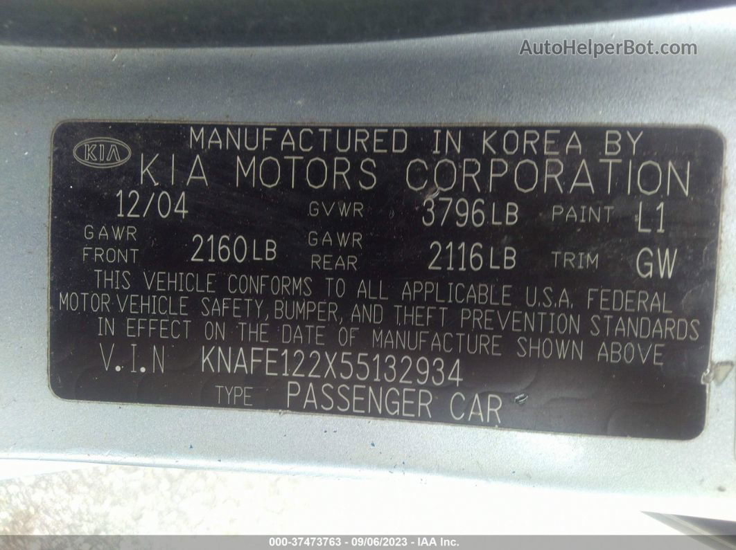 2005 Kia Spectra Ex Silver vin: KNAFE122X55132934