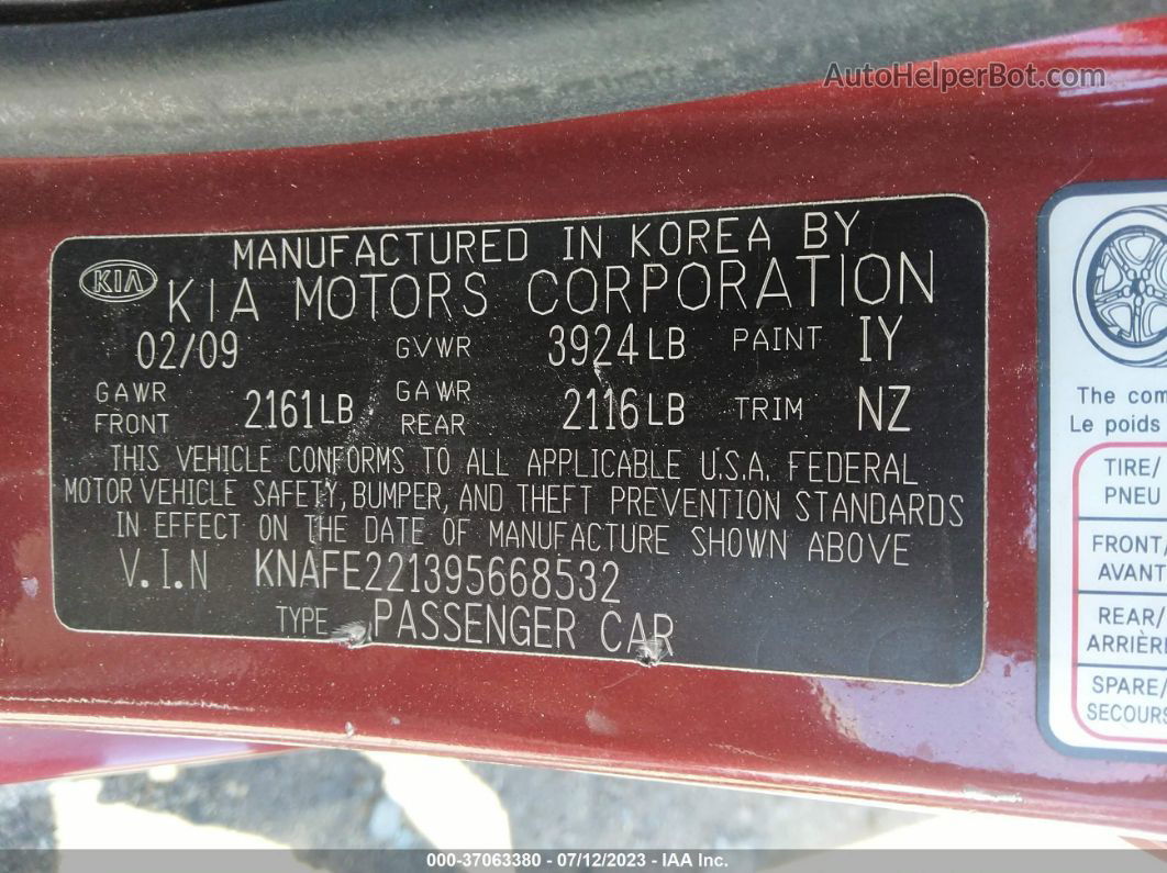 2009 Kia Spectra Ex Red vin: KNAFE221395668532