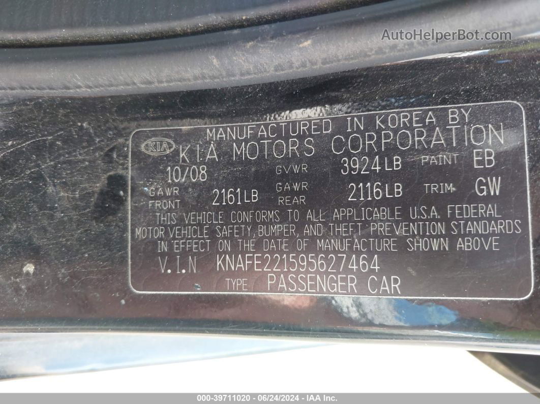 2009 Kia Spectra Lx Черный vin: KNAFE221595627464