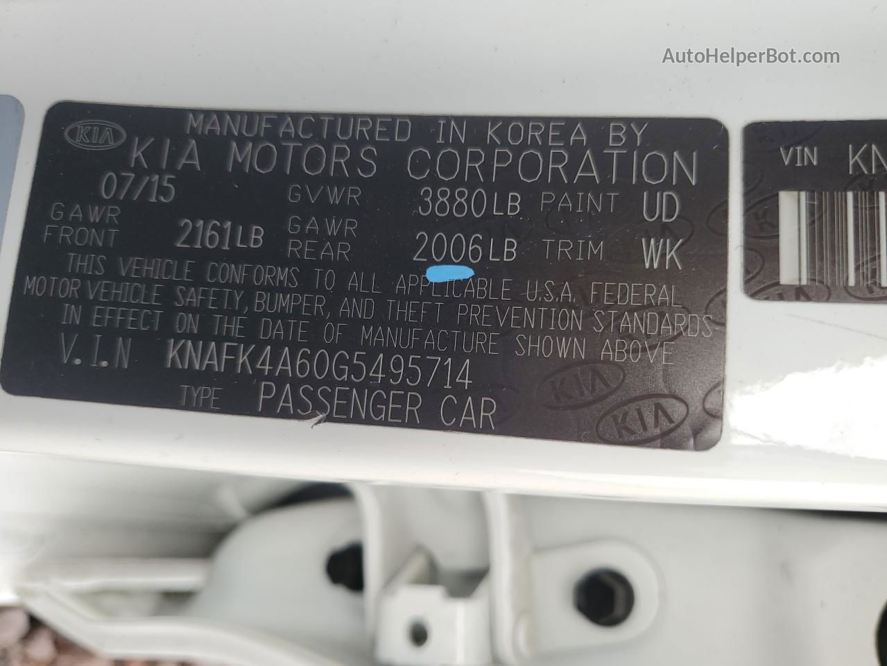 2016 Kia Forte Lx White vin: KNAFK4A60G5495714