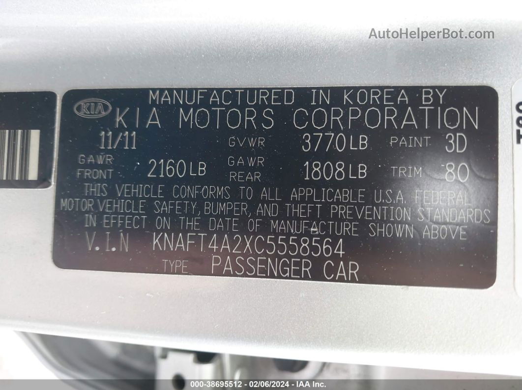 2012 Kia Forte Lx Silver vin: KNAFT4A2XC5558564