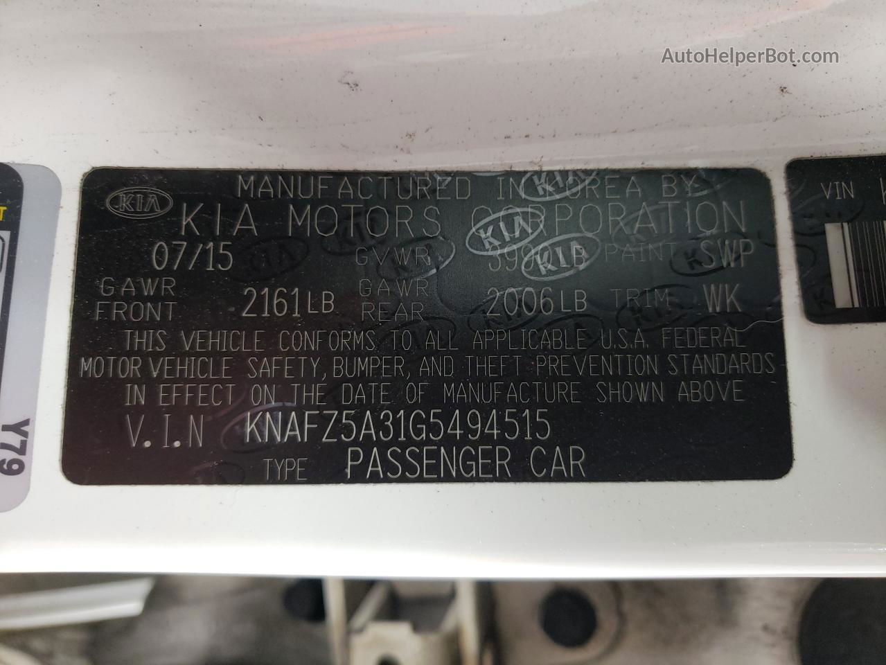 2016 Kia Forte Sx Белый vin: KNAFZ5A31G5494515