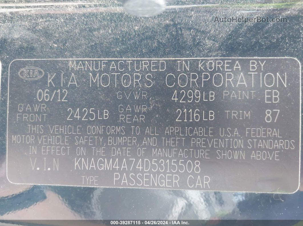 2013 Kia Optima Lx Black vin: KNAGM4A74D5315508