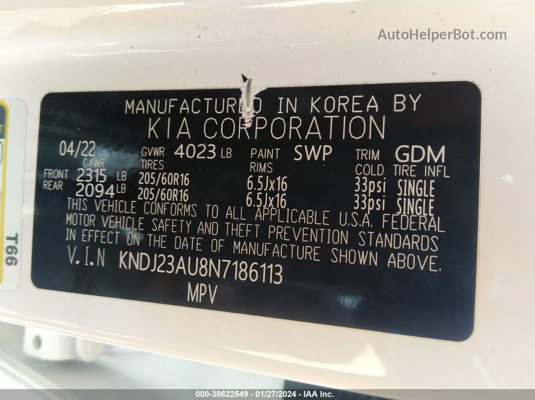 2022 Kia Soul Lx White vin: KNDJ23AU8N7186113