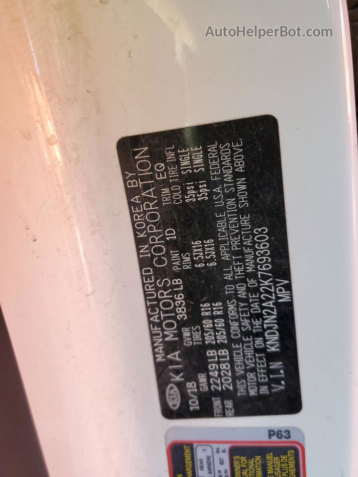 2019 Kia Soul  White vin: KNDJN2A22K7693603