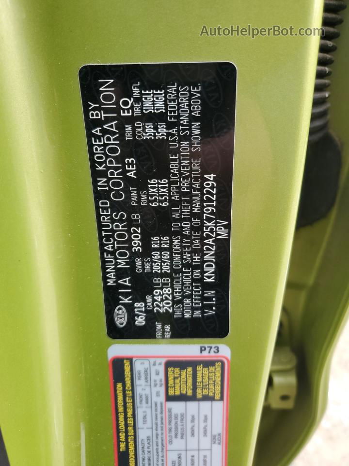 2019 Kia Soul  Green vin: KNDJN2A25K7912294