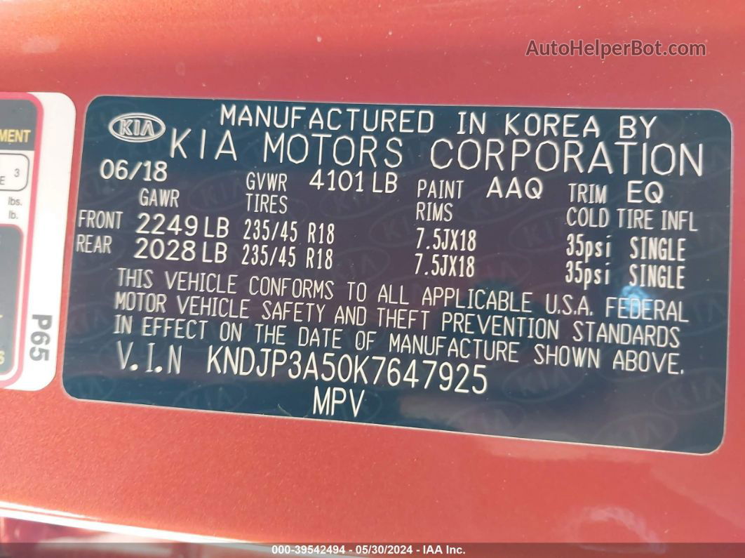 2019 Kia Soul + Orange vin: KNDJP3A50K7647925