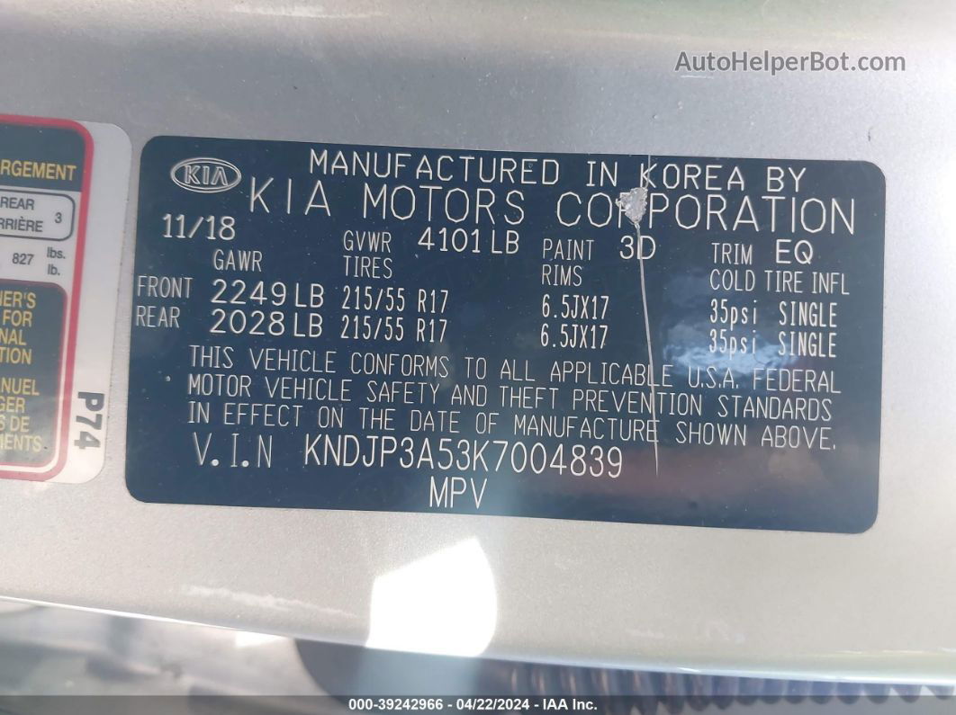 2019 Kia Soul + Silver vin: KNDJP3A53K7004839
