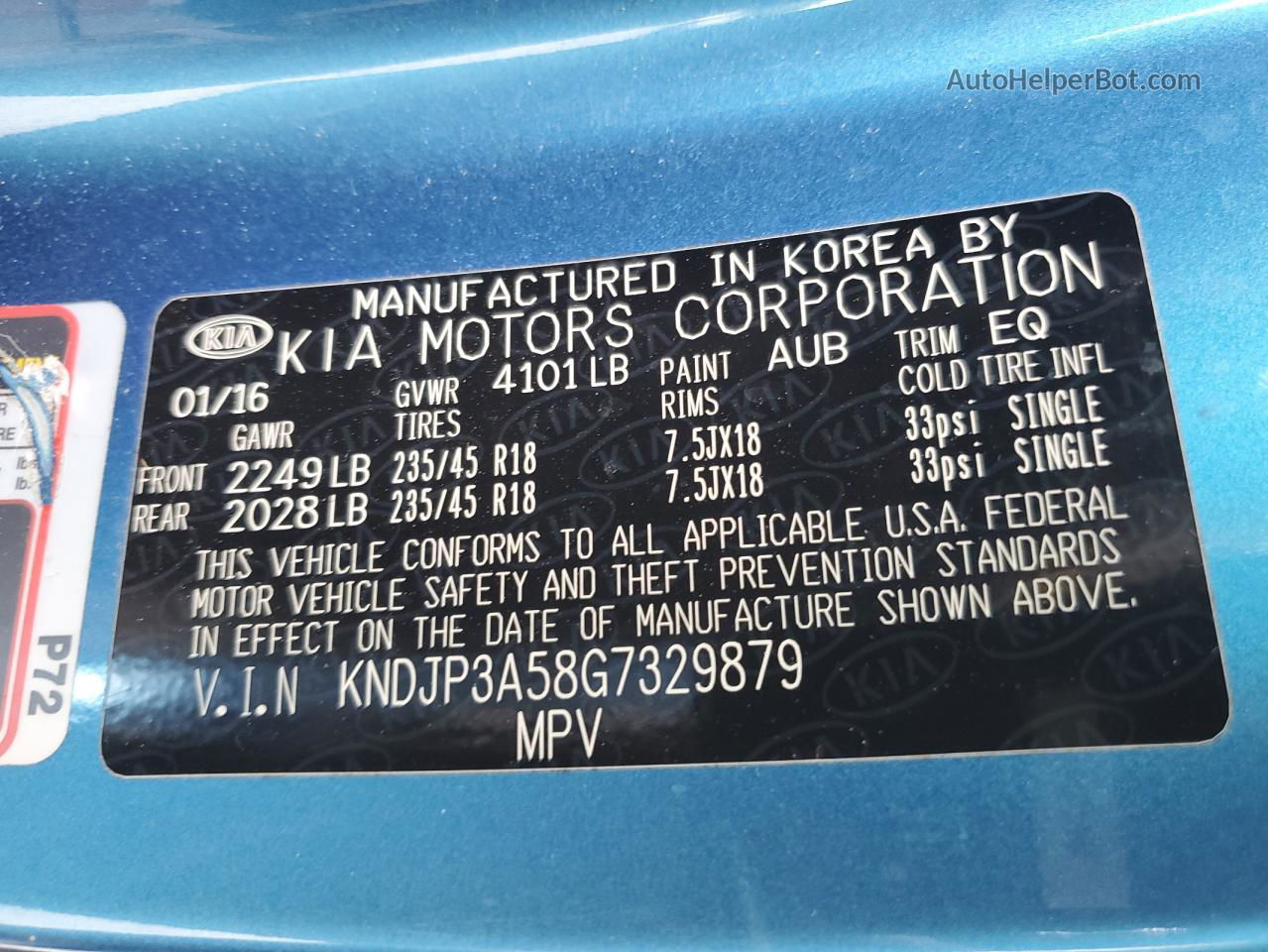 2016 Kia Soul + Blue vin: KNDJP3A58G7329879