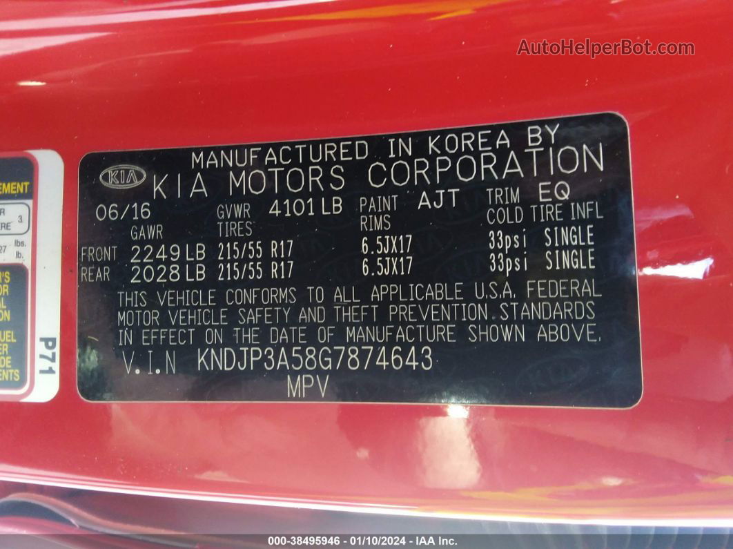 2016 Kia Soul + Red vin: KNDJP3A58G7874643