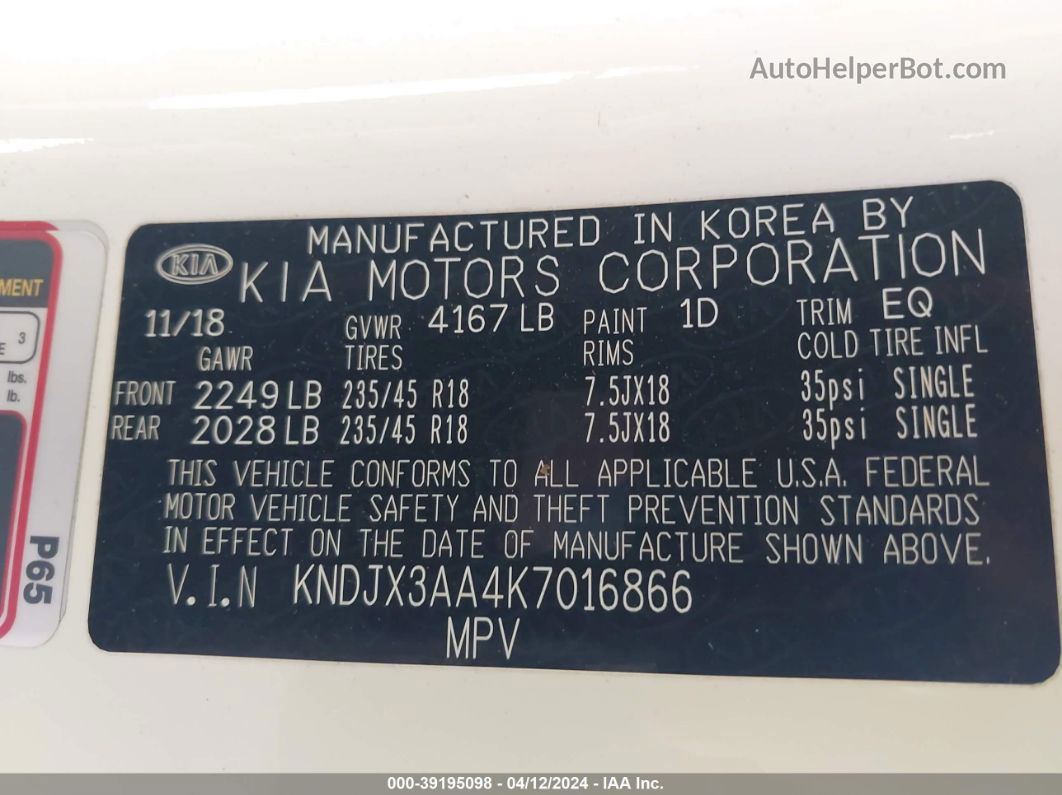 2019 Kia Soul ! White vin: KNDJX3AA4K7016866
