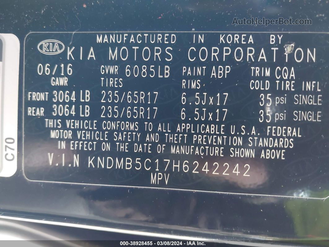 2017 Kia Sedona Lx Black vin: KNDMB5C17H6242242