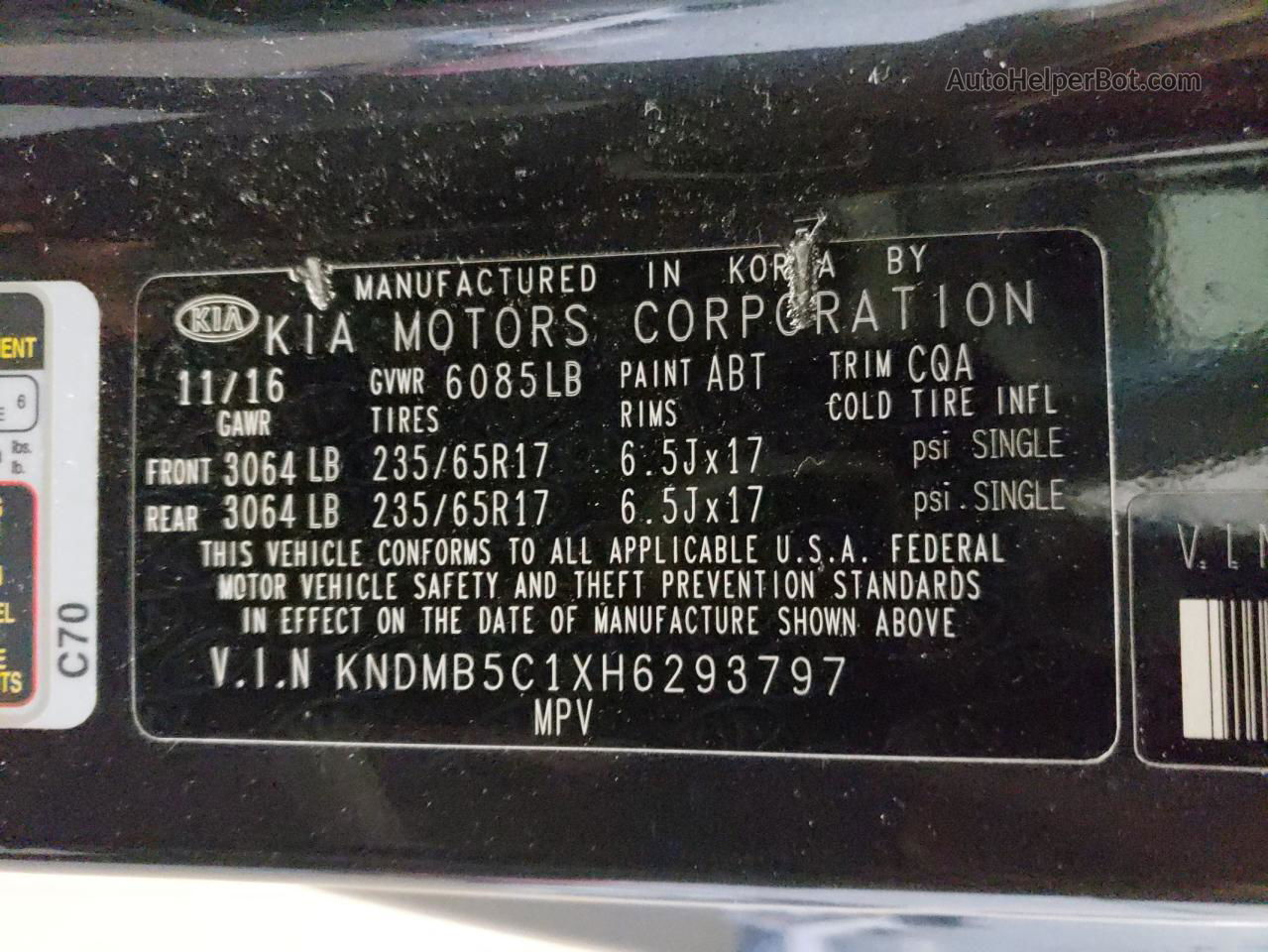 2017 Kia Sedona Lx Charcoal vin: KNDMB5C1XH6293797