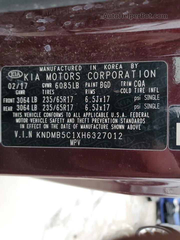 2017 Kia Sedona Lx Maroon vin: KNDMB5C1XH6327012