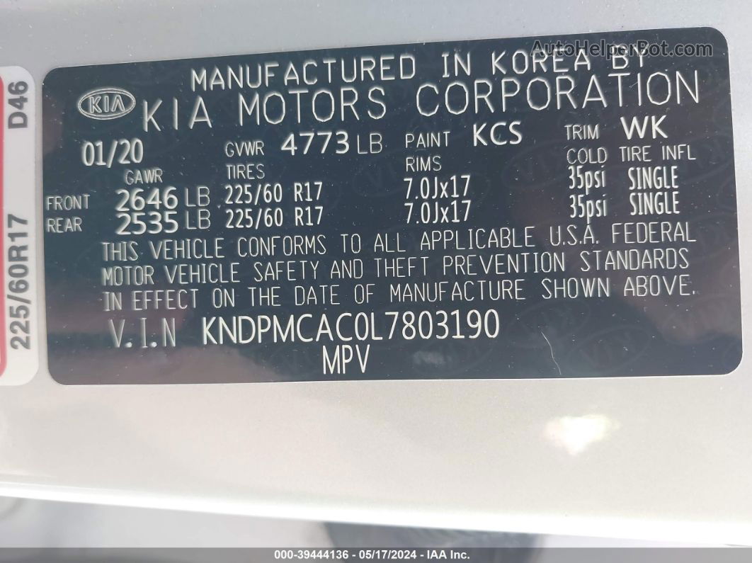 2020 Kia Sportage Lx Silver vin: KNDPMCAC0L7803190