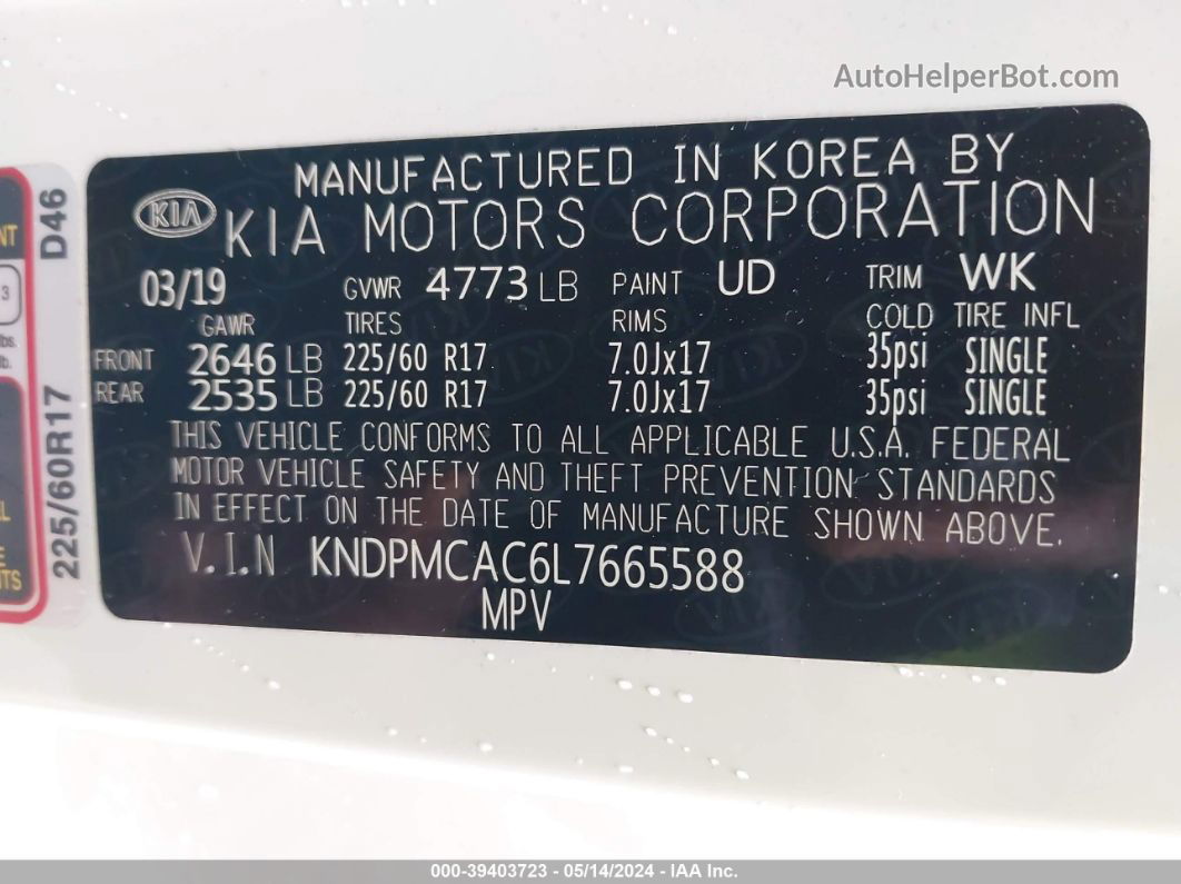 2020 Kia Sportage Lx White vin: KNDPMCAC6L7665588