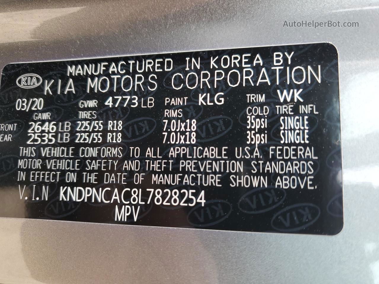 2020 Kia Sportage Ex Silver vin: KNDPNCAC8L7828254