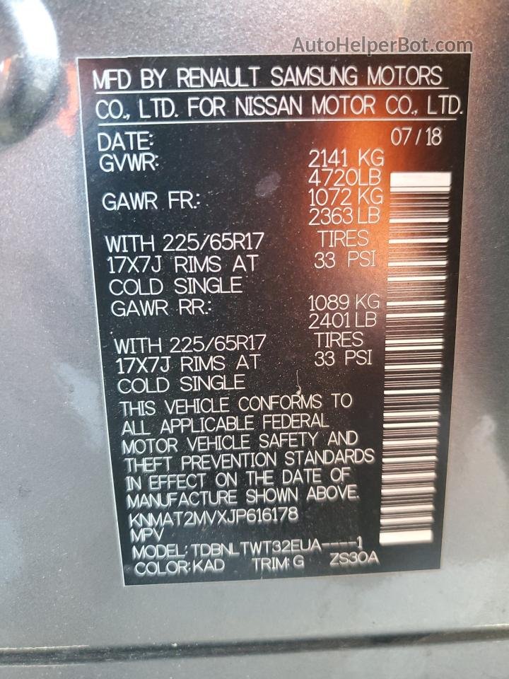 2018 Nissan Rogue S Charcoal vin: KNMAT2MVXJP616178