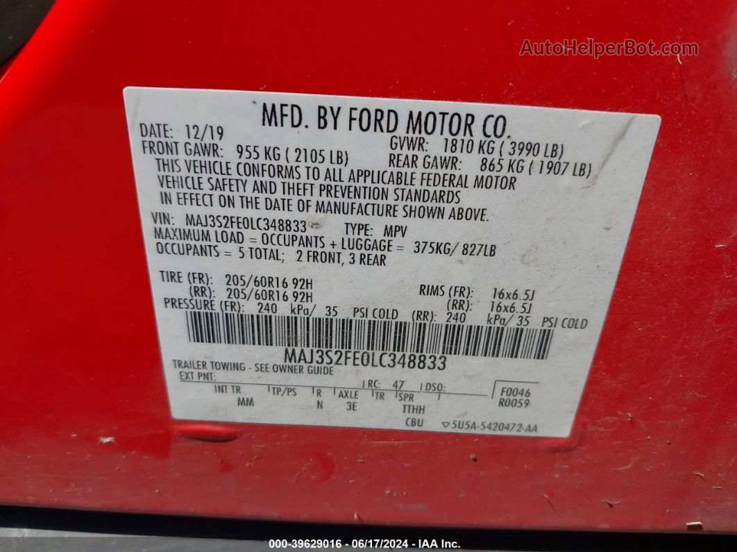 2020 Ford Ecosport S Red vin: MAJ3S2FE0LC348833