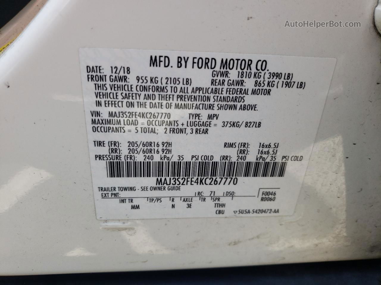 2019 Ford Ecosport S White vin: MAJ3S2FE4KC267770