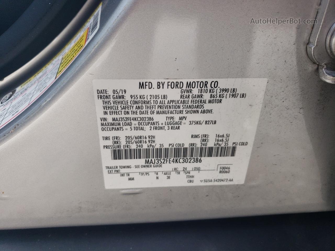 2019 Ford Ecosport S Silver vin: MAJ3S2FE4KC302386