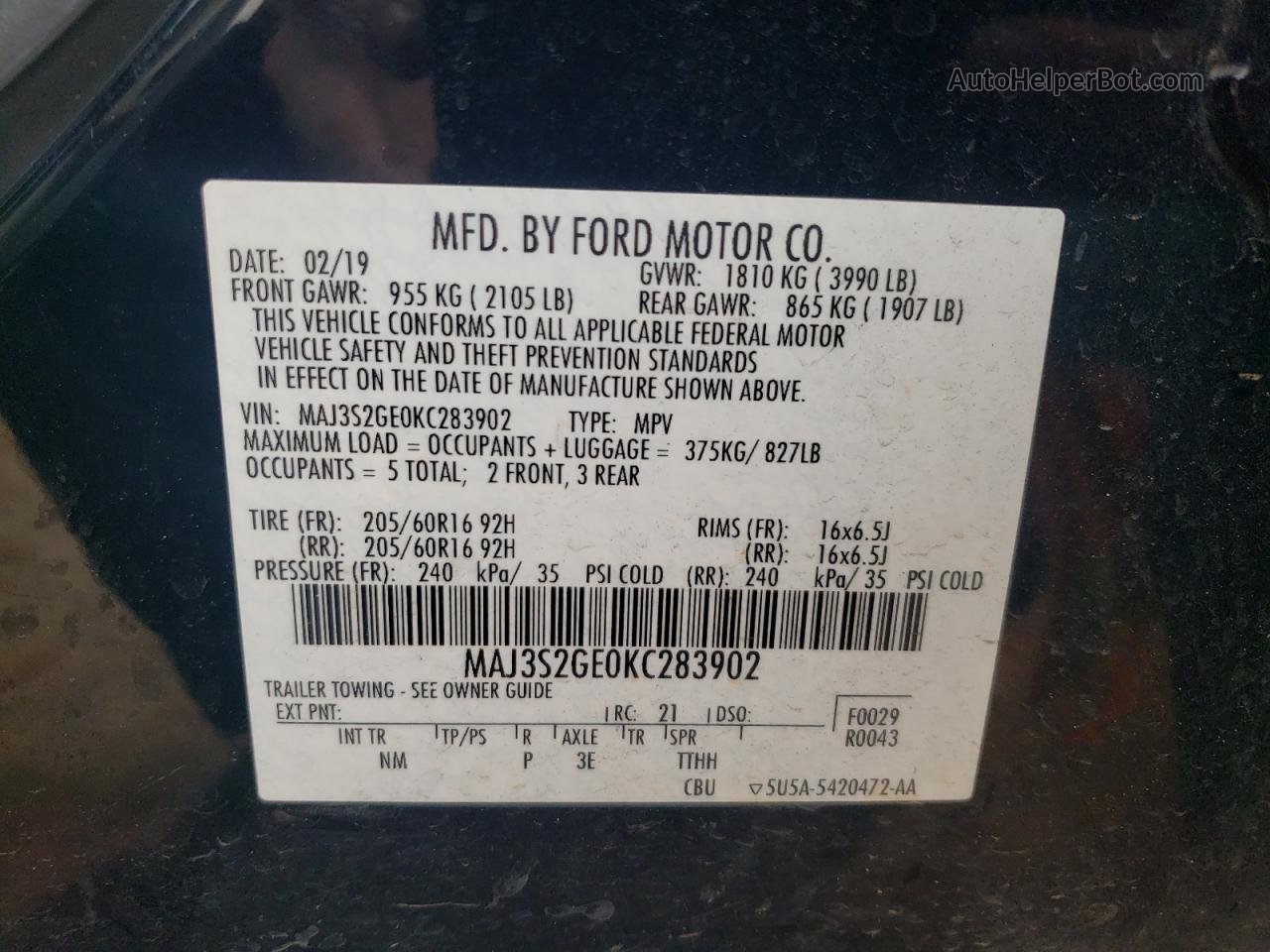 2019 Ford Ecosport Se Черный vin: MAJ3S2GE0KC283902