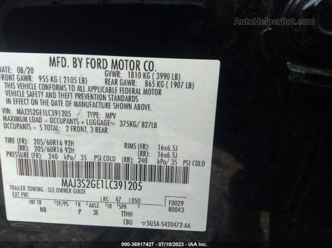 2020 Ford Ecosport Se Black vin: MAJ3S2GE1LC391205