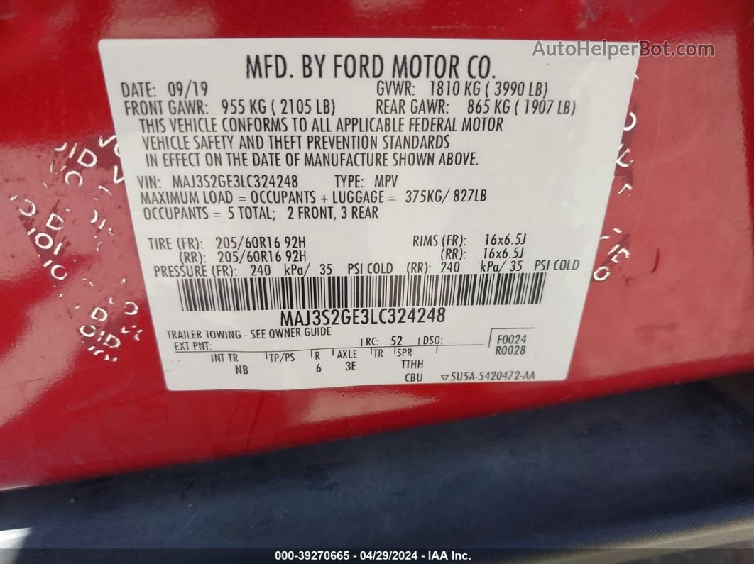 2020 Ford Ecosport Se Red vin: MAJ3S2GE3LC324248
