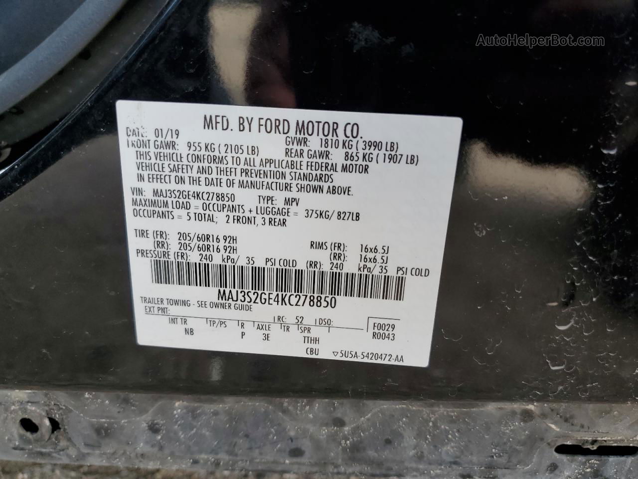 2019 Ford Ecosport Se Black vin: MAJ3S2GE4KC278850