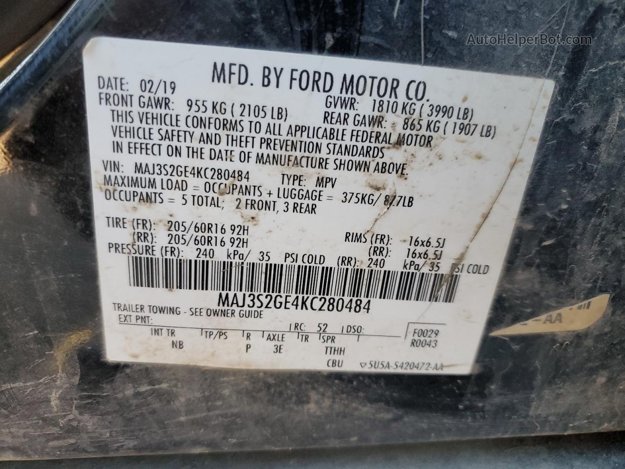 2019 Ford Ecosport Se Черный vin: MAJ3S2GE4KC280484