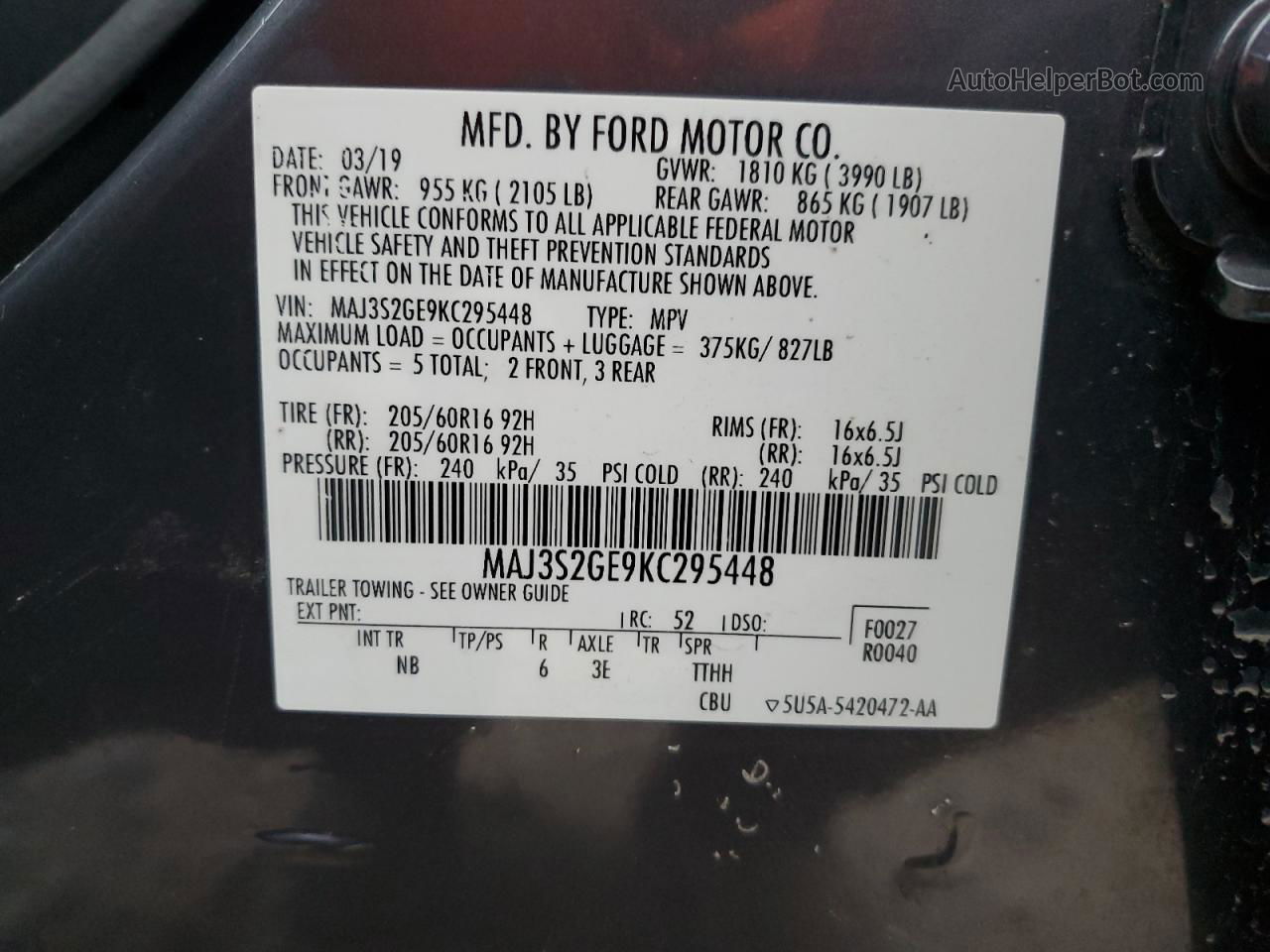2019 Ford Ecosport Se Gray vin: MAJ3S2GE9KC295448