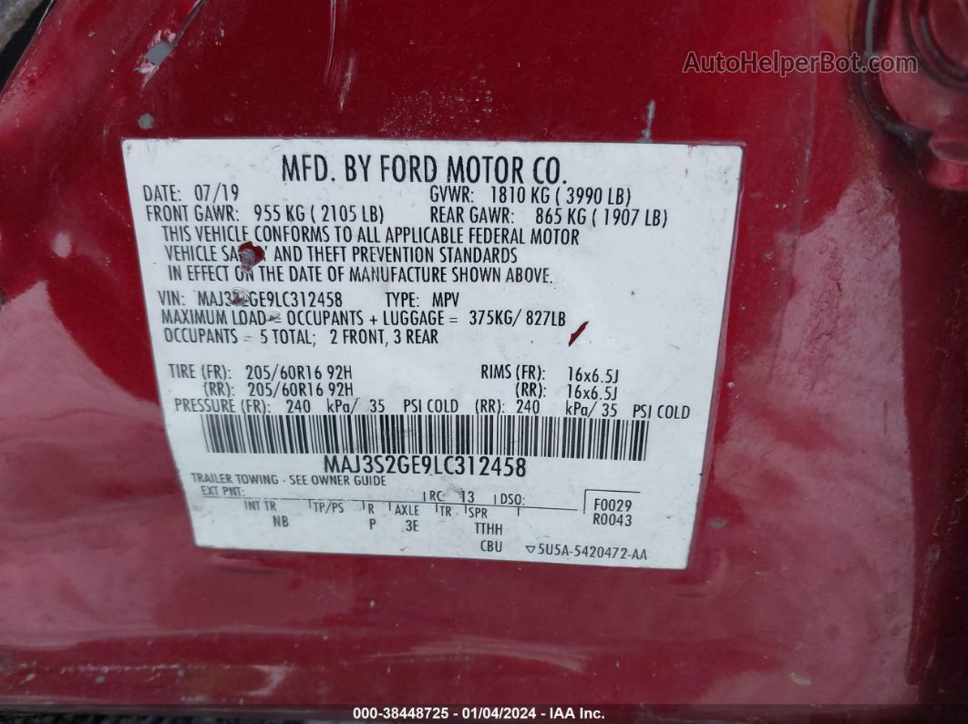 2020 Ford Ecosport Se Red vin: MAJ3S2GE9LC312458