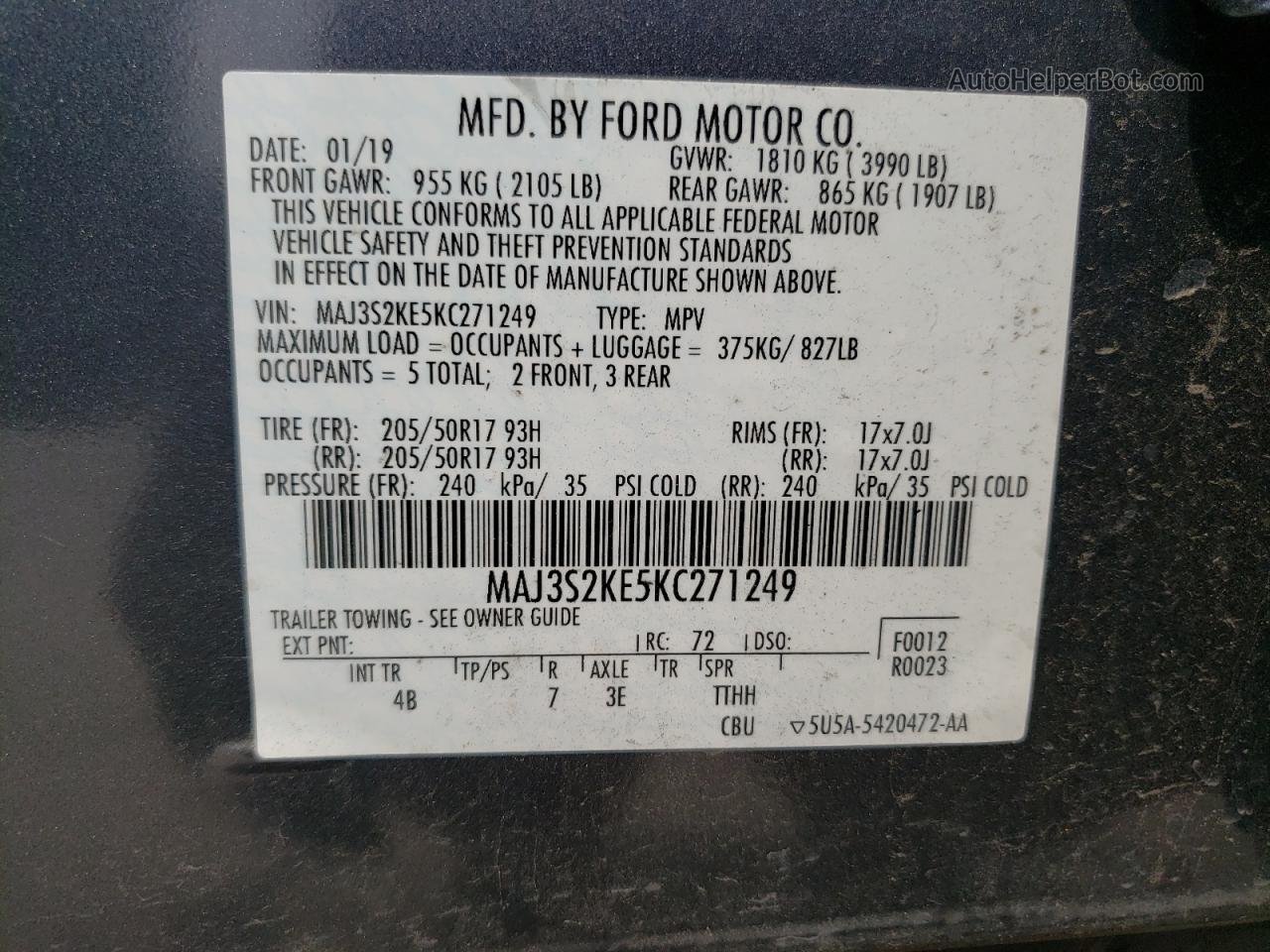 2019 Ford Ecosport Titanium Серый vin: MAJ3S2KE5KC271249