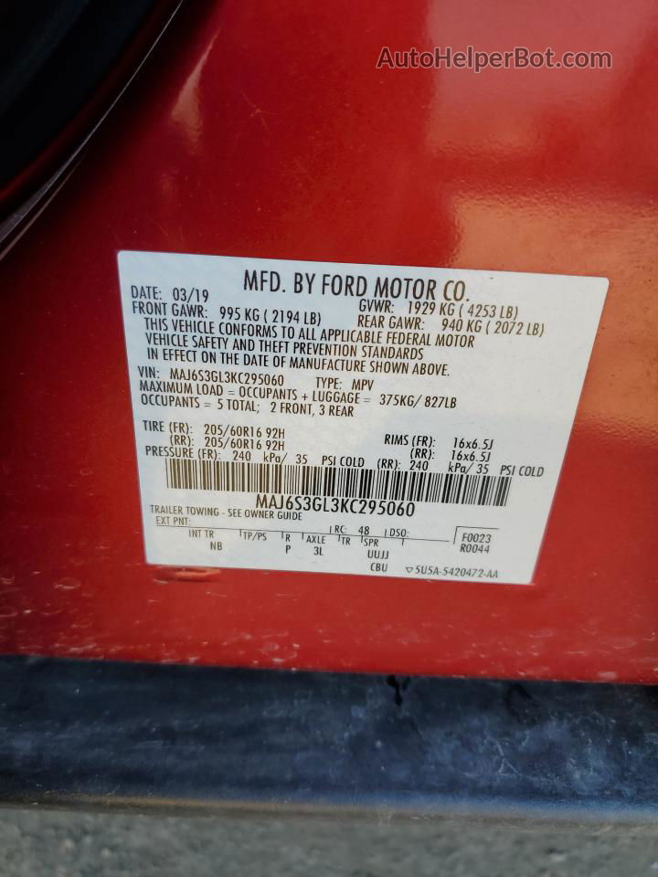 2019 Ford Ecosport Se Red vin: MAJ6S3GL3KC295060