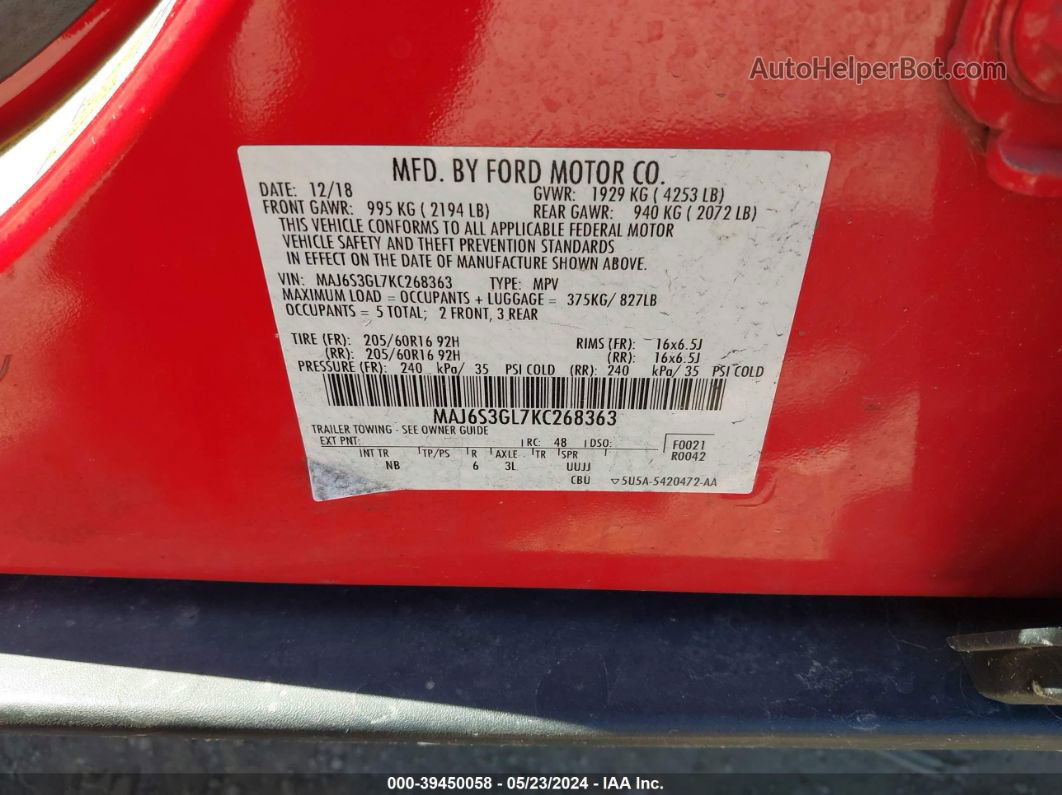 2019 Ford Ecosport Se Red vin: MAJ6S3GL7KC268363