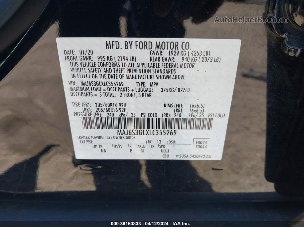 2020 Ford Ecosport Se Black vin: MAJ6S3GLXLC355269