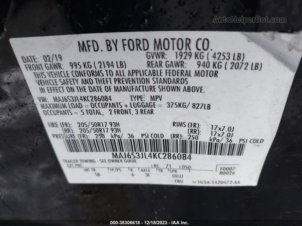 2019 Ford Ecosport Ses Black vin: MAJ6S3JL4KC286084