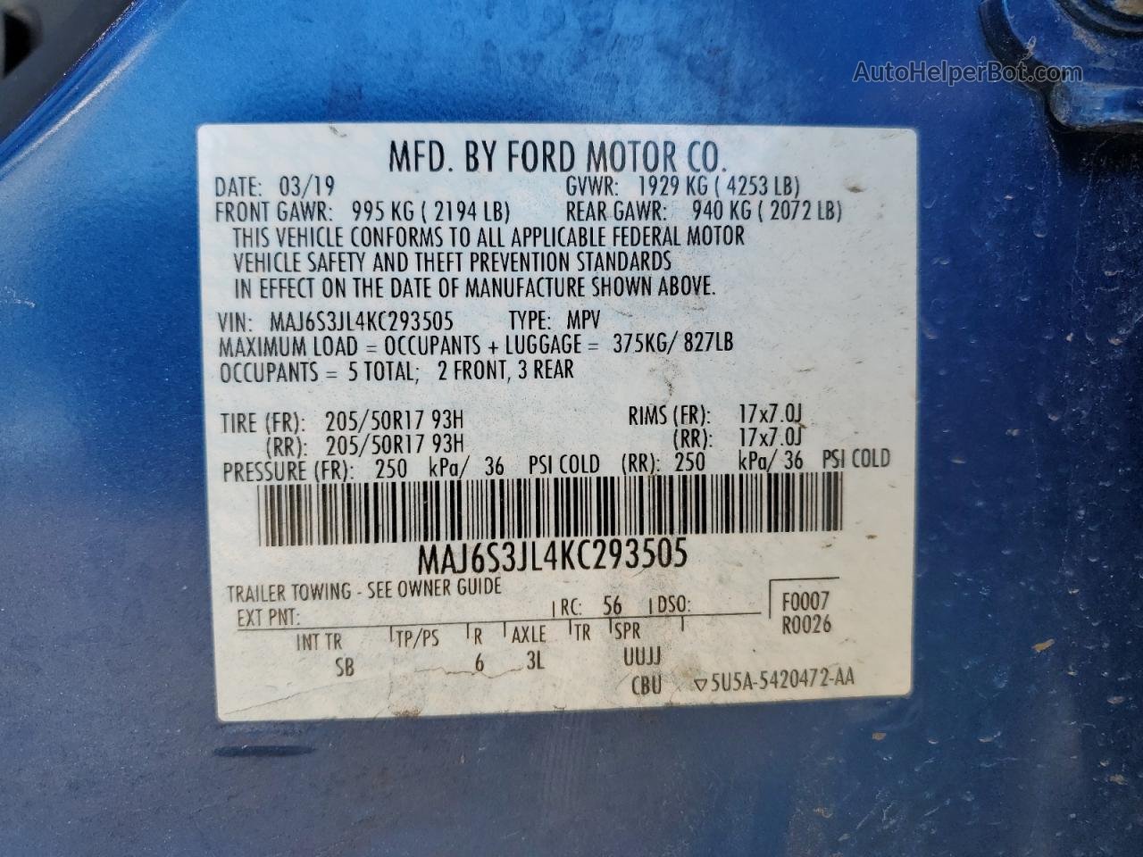 2019 Ford Ecosport Ses Blue vin: MAJ6S3JL4KC293505