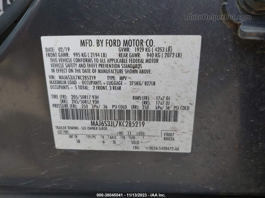 2019 Ford Ecosport Ses Черный vin: MAJ6S3JL7KC285219