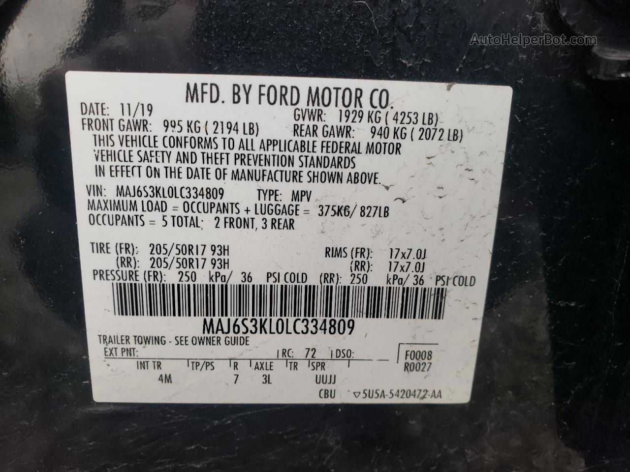 2020 Ford Ecosport Titanium Black vin: MAJ6S3KL0LC334809