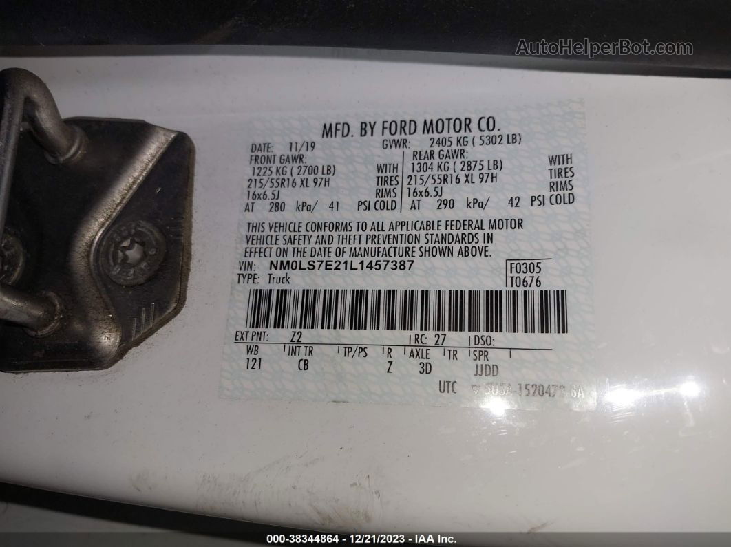 2020 Ford Transit Connect Xl White vin: NM0LS7E21L1457387