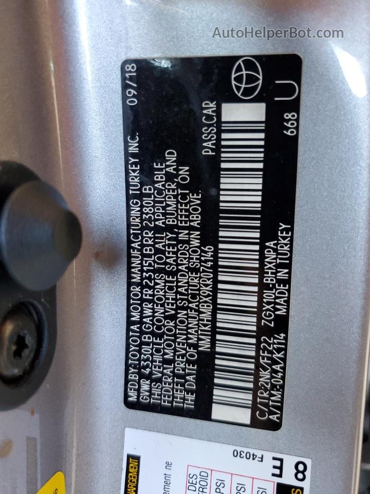 2019 Toyota C-hr Xle Silver vin: NMTKHMBX9KR074146