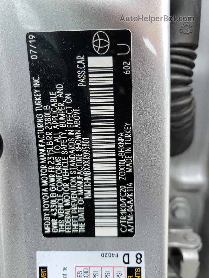 2019 Toyota C-hr Xle Silver vin: NMTKHMBXXKR095801