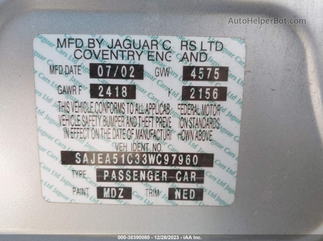 2003 Jaguar X-type 3.0l Серебряный vin: SAJEA51C33WC97960