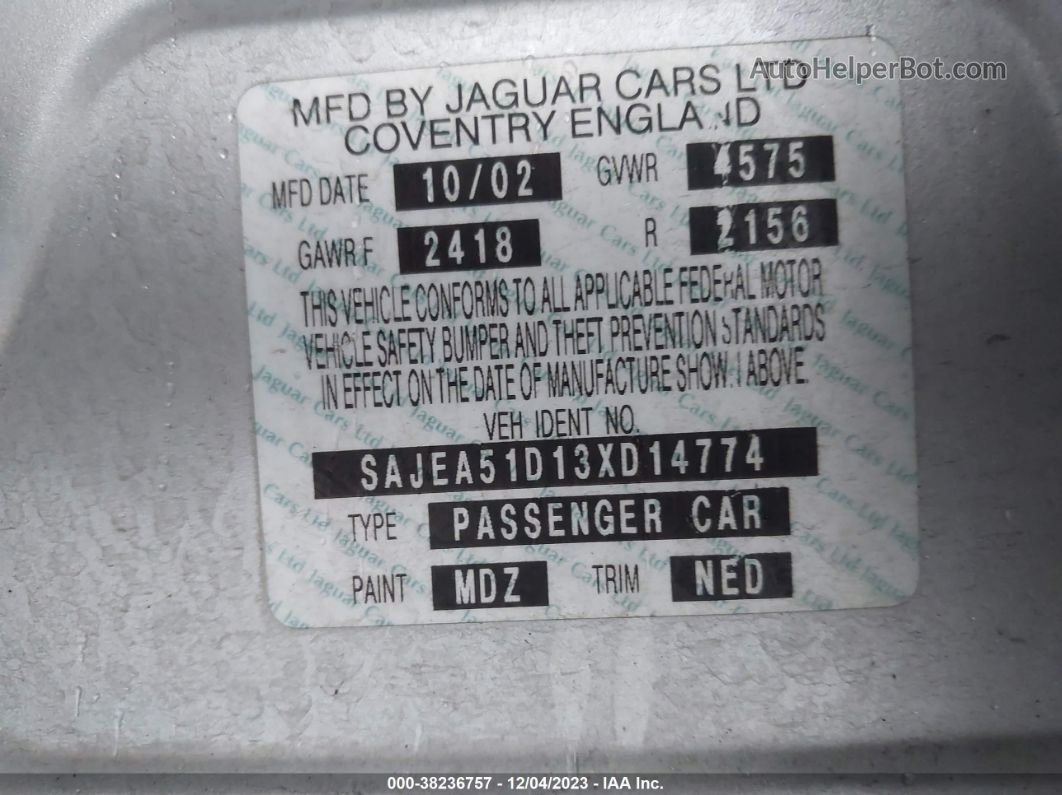 2003 Jaguar X-type 2.5l Auto/2.5l Manual Silver vin: SAJEA51D13XD14774