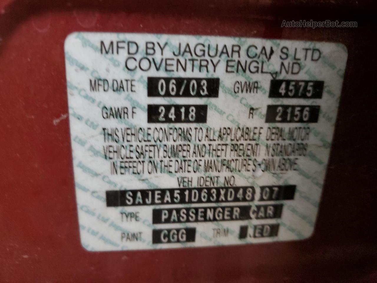 2003 Jaguar X-type 2.5 Burgundy vin: SAJEA51D63XD48807