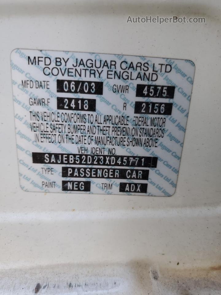 2003 Jaguar X-type 2.5 White vin: SAJEB52D23XD45771