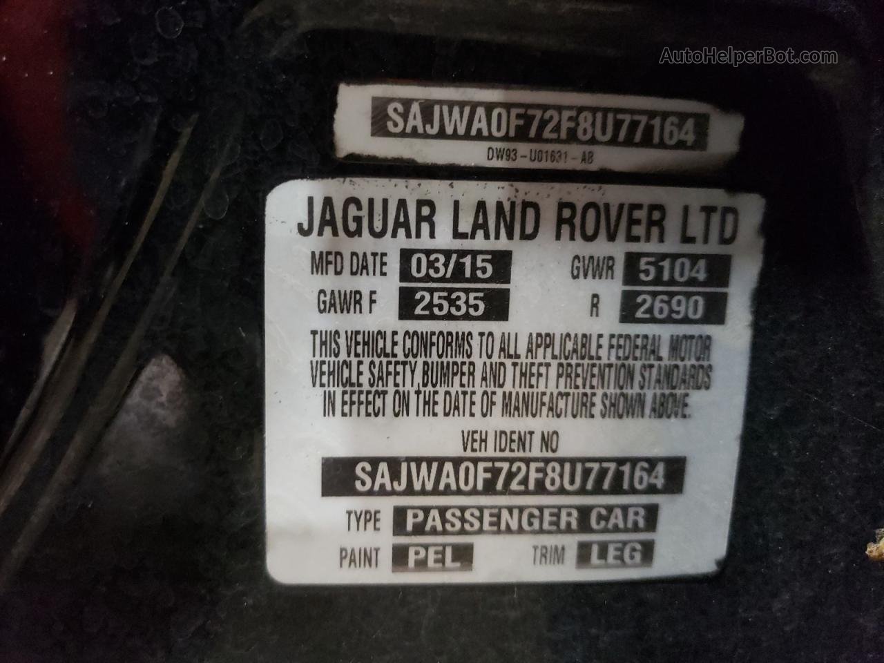 2015 Jaguar Xf 3.0 Sport Черный vin: SAJWA0F72F8U77164